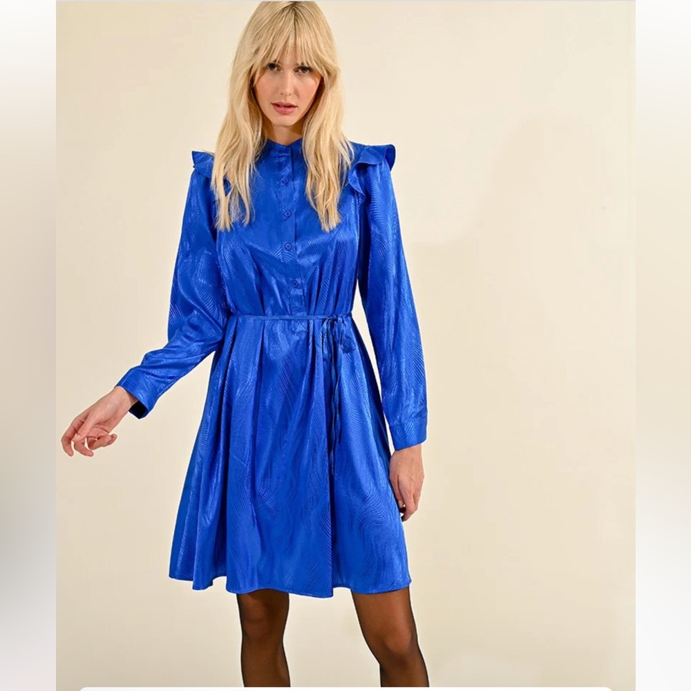 New! Lili Sidonio Blue Ruffled Up Dress